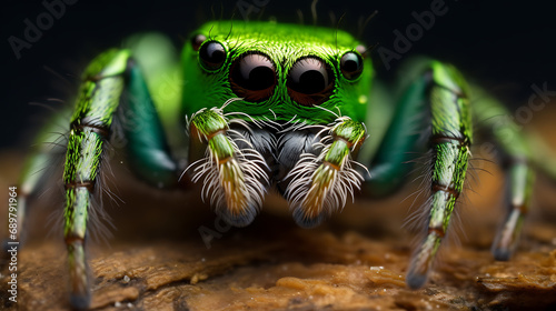 green jumping spider, macro photography  © Alin