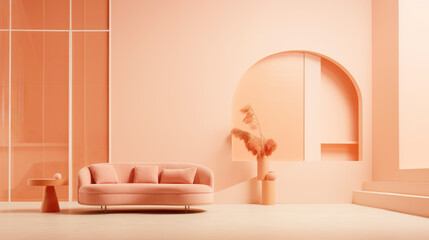 Crédence de cuisine Pantone 2024 Peach Fuzz Simplicity meets warmth in a Peach Fuzz-colored interior  © Valeriia