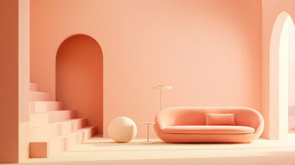 Tableau sur plexiglas Pantone 2024 Peach Fuzz Chic and minimalist, a Peach Fuzz sanctuary at home.  © Valeriia