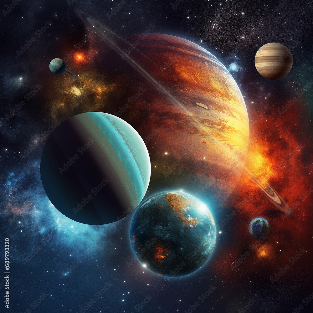 Generative AI illustrations, View from space to the planet Earth, galaxies, stars, comet, asteroid, meteorite Generative AI illustrations, View from space to the planet Earth, galaxies, stars, comet, asteroid, meteorite
