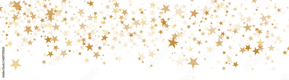 Gold star confetti, isolate vector banner, scattered shapes design element festive background