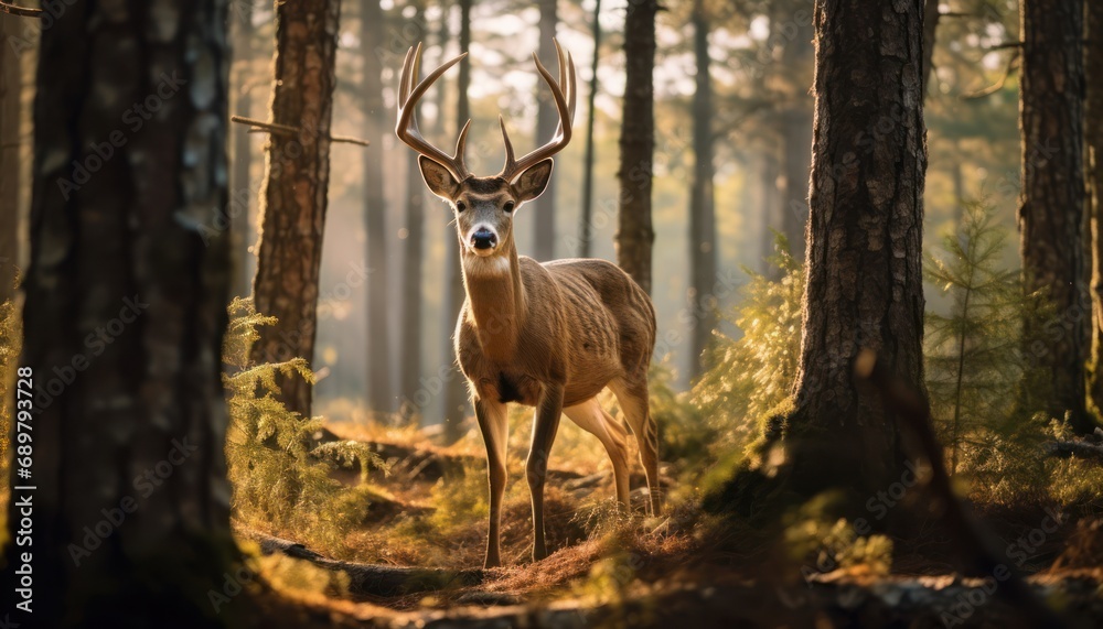 Fototapeta premium A Majestic Deer Amidst a Serene Forest