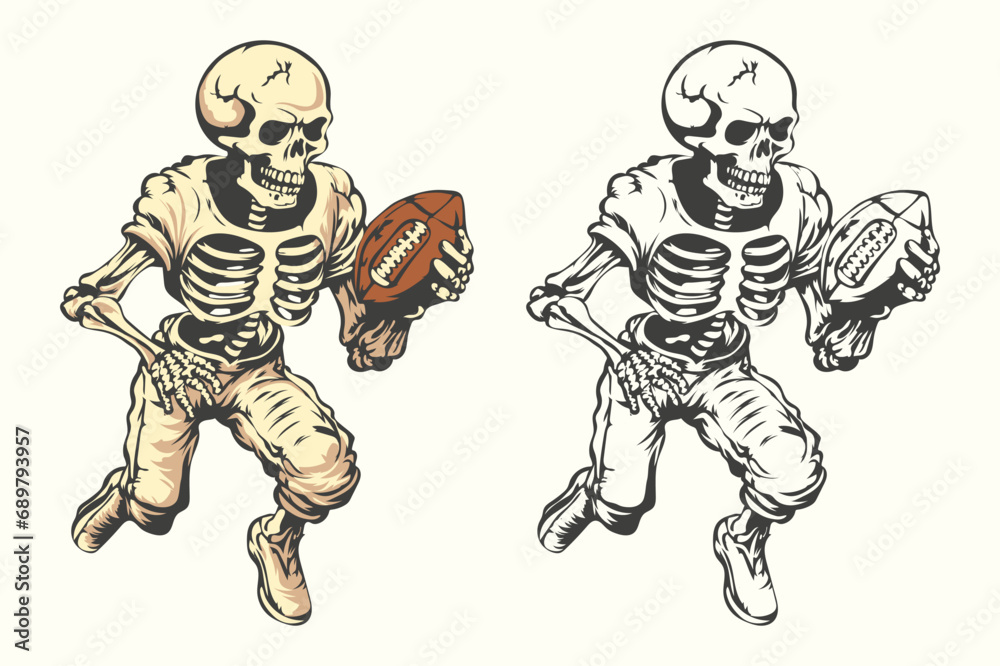 Skeleton playing American football Vector