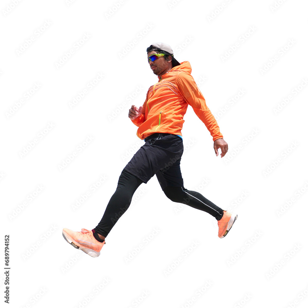 Men in sports clothes running and jumping on transparent background PNG