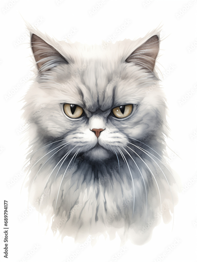 A Minimalist Line Art Illustration of an Angry Grey Cat, Set Against a White Background - Gloomy Moody Depiction A Minimalist Line Art Illustration of an Angry Grey Cat, Set Against a White Background - Gloomy Moody Depiction