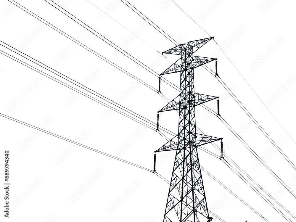 High voltage electric pole on transparent background PNG - obrazy, fototapety, plakaty 