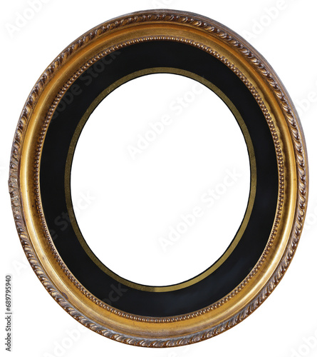 Antique oval picture frame on a transparent background, in PNG format.