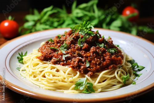 Pasta-Bolognese-Klassiker - Ein ansprechendes Bild von k  stlichen Spaghetti Bolognese  das die Aromen und die kulinarische Faszination der italienischen K  che einf  ngt