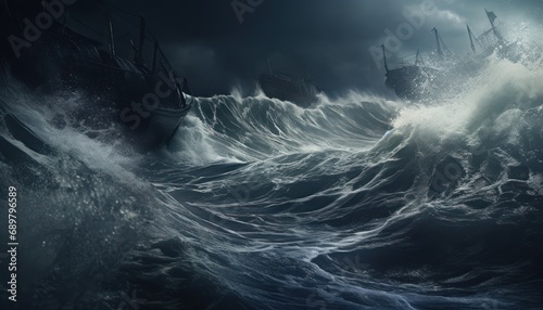 A Painting of a Ship in a Stormy Sea photo