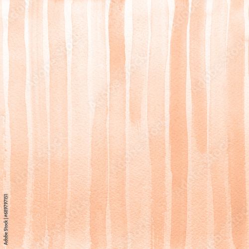 Peach fuzz trendy color hand painted stripes. Watercolor textures on white paper background. Yellow watercolor canvas for splash design.