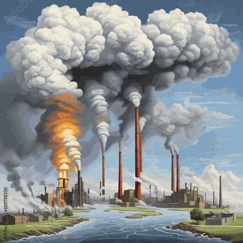 2d vector illustration global environmental , Environmental protection and industrial pollution
