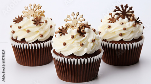 Cupcake à la crème chantilly et au chocolat sur un arrière-plan blanc. Pâtisserie, boulangerie, dessert, nourriture. Pour conception et création graphique. 
