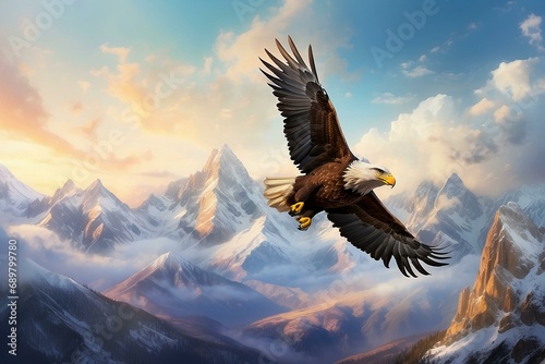 A picture of an eagle flying among the mountains photo