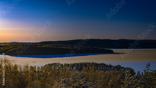 Picturesque winter scene of a Lekomberget outside Ludvika city in Sweden