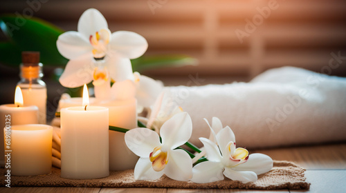 Beautiful spa composition on massage table in wellness center