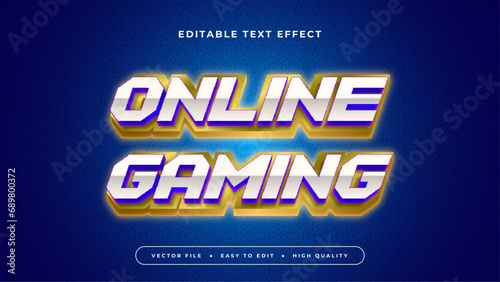 Blue gold and white online gaming 3d editable text effect - font style