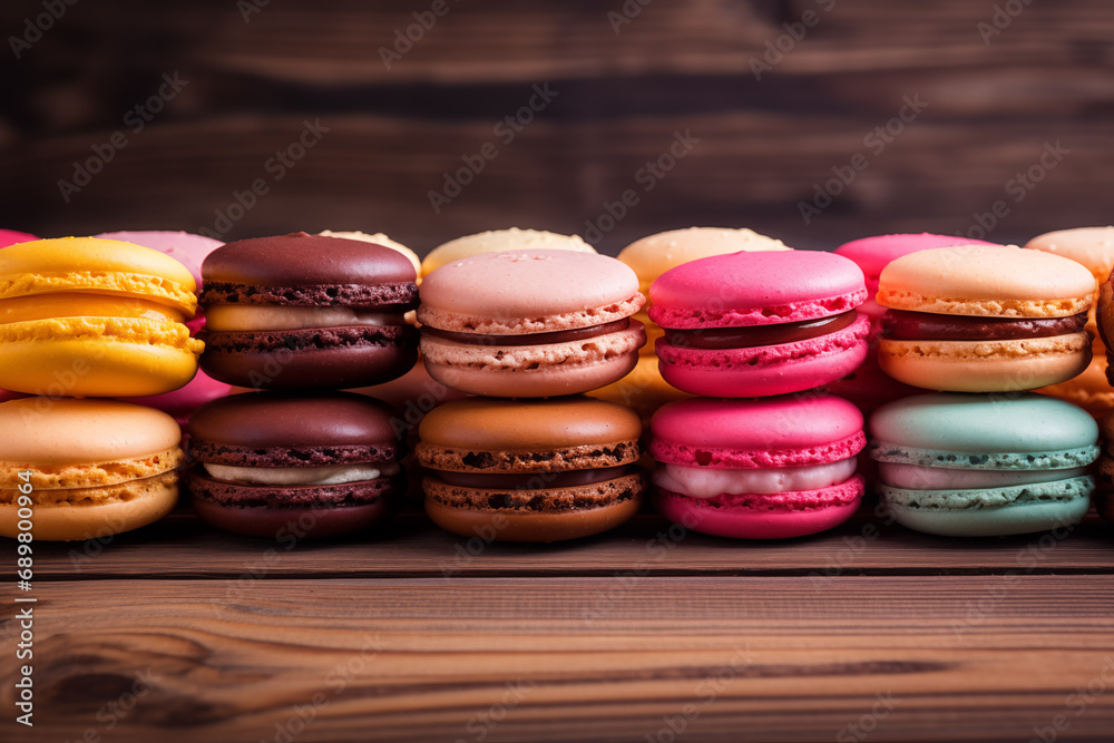 macaroons of different flavors lying on a wooden table macaroons of different flavors lying on a wooden table