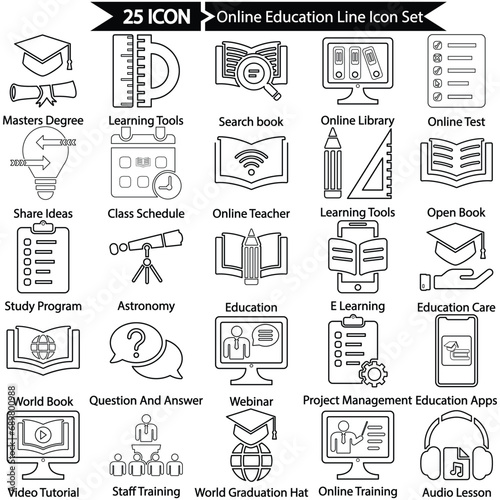 Online Education Line Icon Set