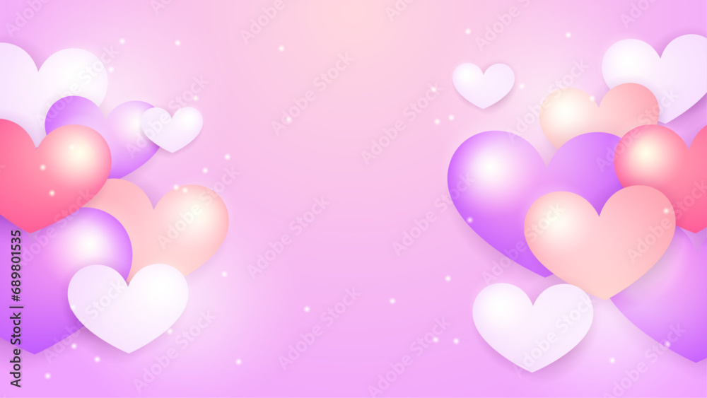 Happy valentine day with creative love composition of the hearts. Vector illustration Purple violet pink and peach vector decorative heart background illustration