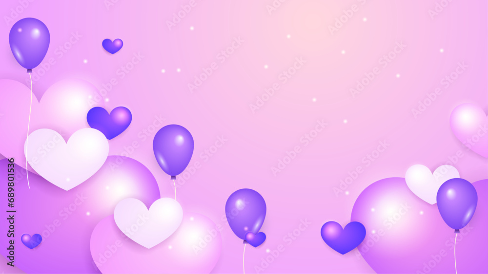 Happy valentine day with creative love composition of the hearts. Vector illustration Purple violet vector background realistic love heart element