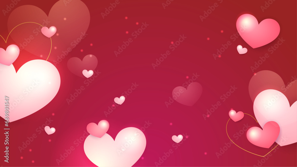 Happy valentine day with creative love composition of the hearts. Vector illustration Red and pink vector love background with realistic hearts