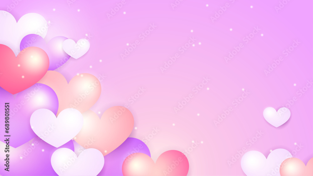 Happy valentine day with creative love composition of the hearts. Vector illustration Purple violet pink and peach vector realistic heart love background