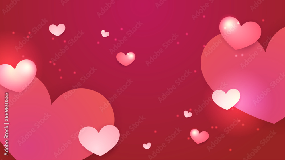 Happy valentine day with creative love composition of the hearts. Vector illustration Red and pink vector gradient love background