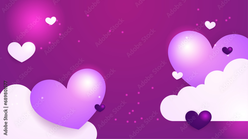 Happy valentine day with creative love composition of the hearts. Vector illustration Purple violet vector love background with realistic hearts
