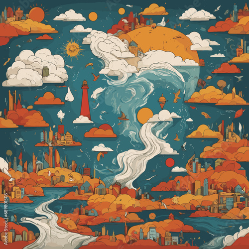 2d vector illustration global environmental , Environmental protection and industrial pollution
