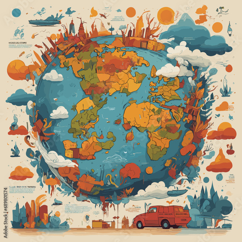 2d vector illustration global environmental , Environmental protection and industrial pollution
