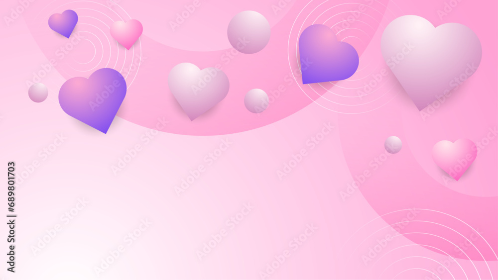 Pink and purple violet vector decorative heart background illustration Happy Valentine's Day banner for poster, flyer, greeting card, header for website