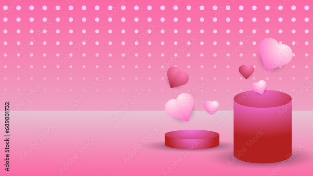 Red and pink vector realistic heart love background Happy Valentine's Day banner for poster, flyer, greeting card, header for website