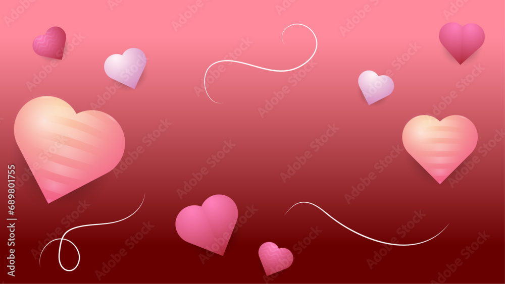 Pink red and peach vector heart and love background Happy Valentine's Day banner for poster, flyer, greeting card, header for website