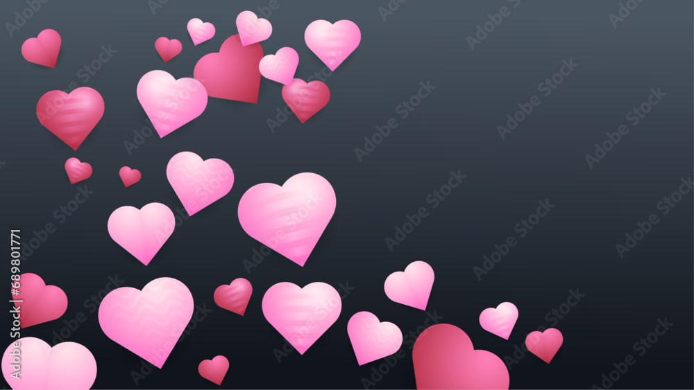 Black red and pink vector heart and love background Happy Valentine's Day banner for poster, flyer, greeting card, header for website