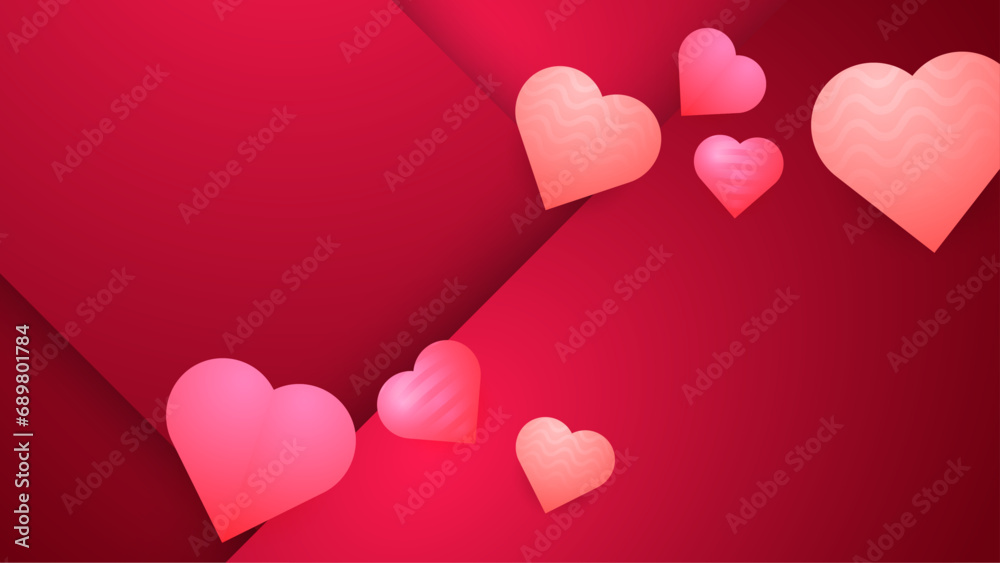 Red and pink vector realistic heart love background Happy Valentine's Day banner for poster, flyer, greeting card, header for website