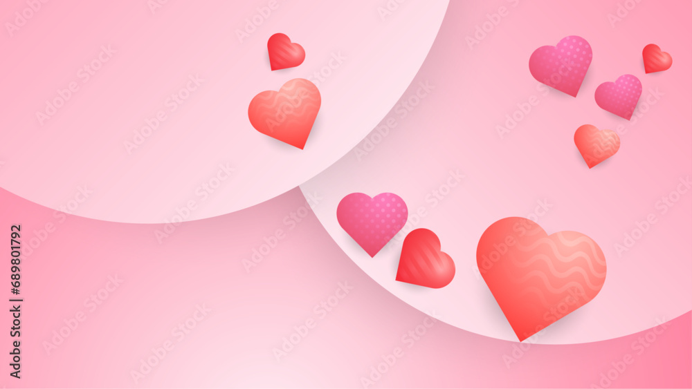 Red and pink vector heart and love background Happy Valentine's Day banner for poster, flyer, greeting card, header for website