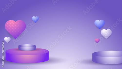 Blue white and purple violet vector love background with realistic hearts Happy Valentine s Day banner for poster  flyer  greeting card  header for website