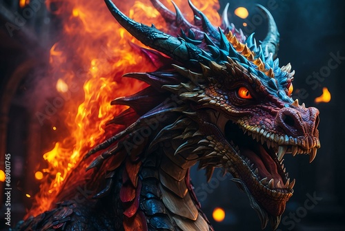 Photo, a fire-breathing dragon with spikes and fangs