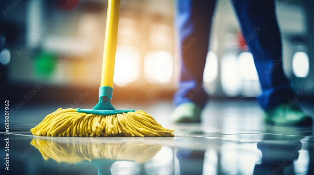copy space, stockphoto, people Mopping an Office Floor, Mop Close-Up ...