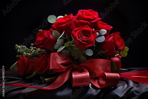 close up of red roses bouquet