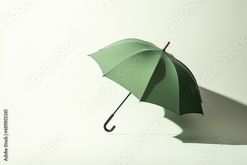 Opened green umbrella isolated on white background