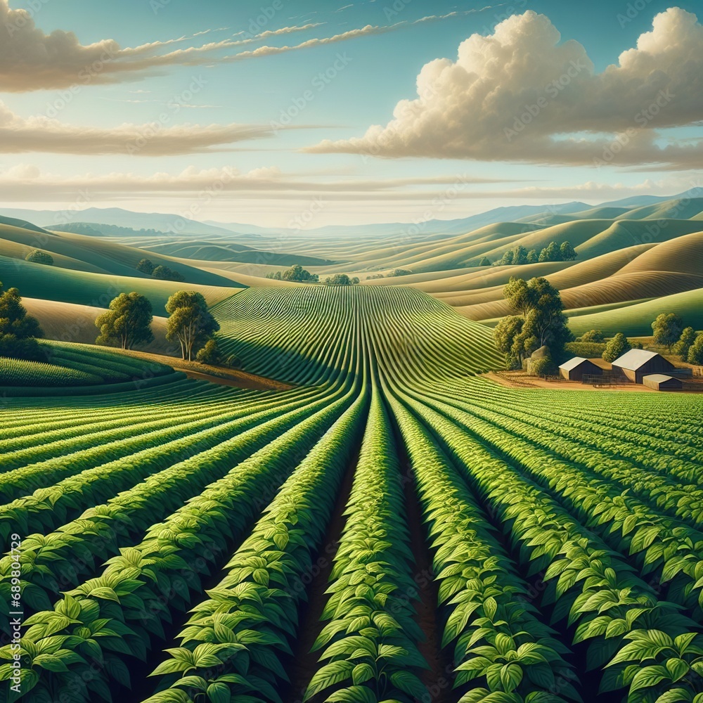 Fototapeta premium Harmony of the Fields: A Rural Tapestry