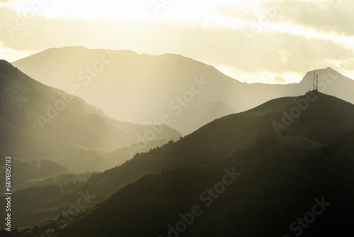 Mount Ubieta from Burgueño with Galarraga and Ganekogorta in the background at sunrise photo