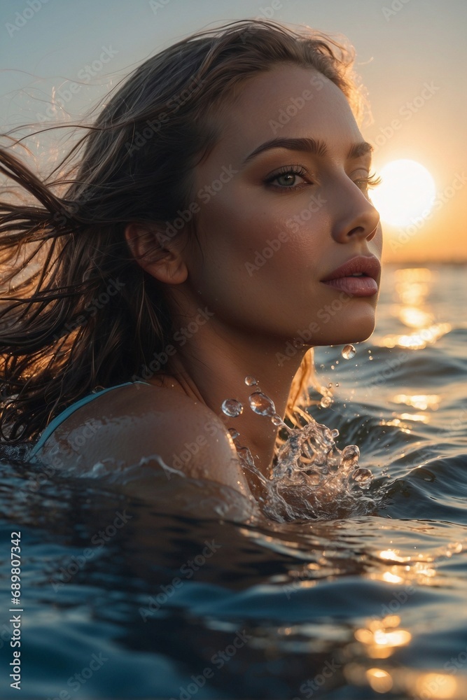 Fototapeta premium A beautiful female body interacts with the water element, the power of water