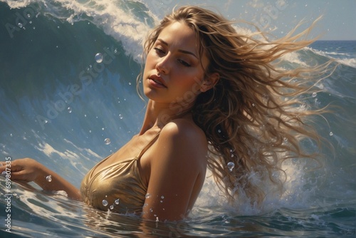 A beautiful female body interacts with the water element  the power of water