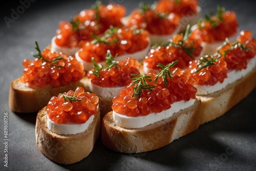 Toasts with red caviar, food photos, festive dish