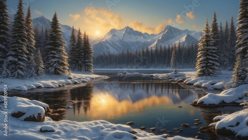 Winter Wonderland: Digital Painting. Snowy Forest: Desktop Wallpaper