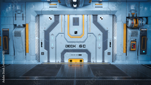 Fototapeta Naklejka Na Ścianę i Meble -  Cargo entrance to a science fiction hangar building. 3D rendering.
