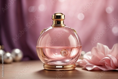 Perfume bottle - transparent smooth glass with golden frame and