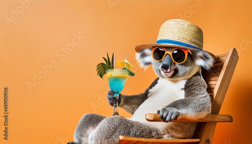 Funny koala wearing summer straw hat and stylish sunglasses © Martin